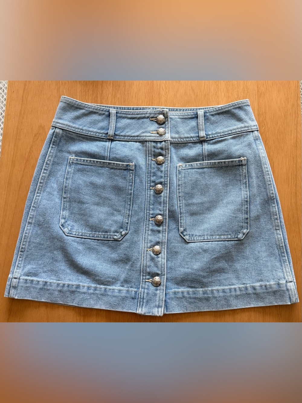 Veronica Beard Denim Button Front Mini Skirt Size 8 NWOT Silverwood Blue